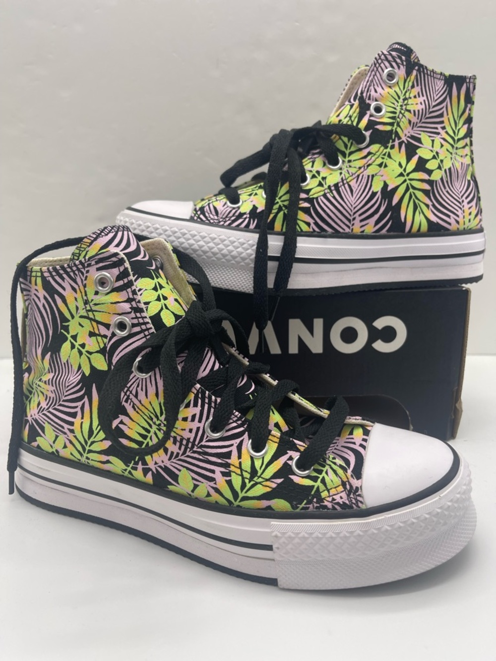 Converse WMNS CTAS EVA Lift Hi A01201C Blk/Pink Foam/Lime Rave Platform Sneakers - Picture 13 of 16